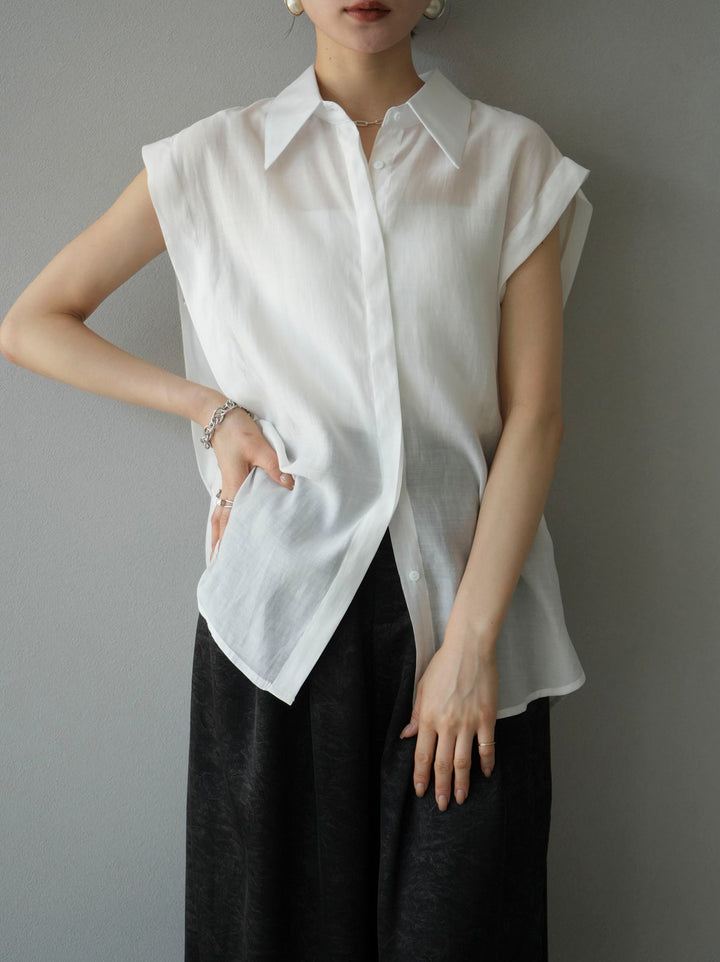 [Pre-order] Tuck shoulder sheer sleeveless shirt/white