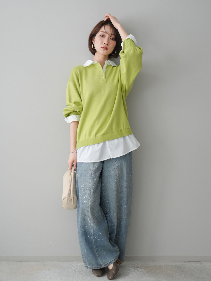 [予約]フロントビジューカーブデニムパンツ/lightblue