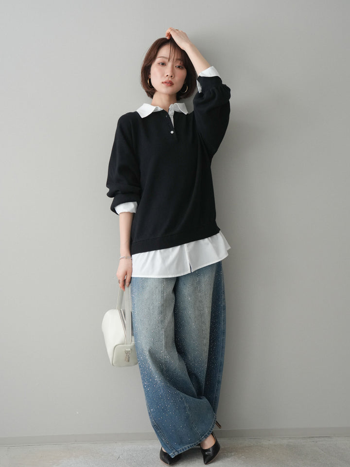 [予約]フロントビジューカーブデニムパンツ/blue