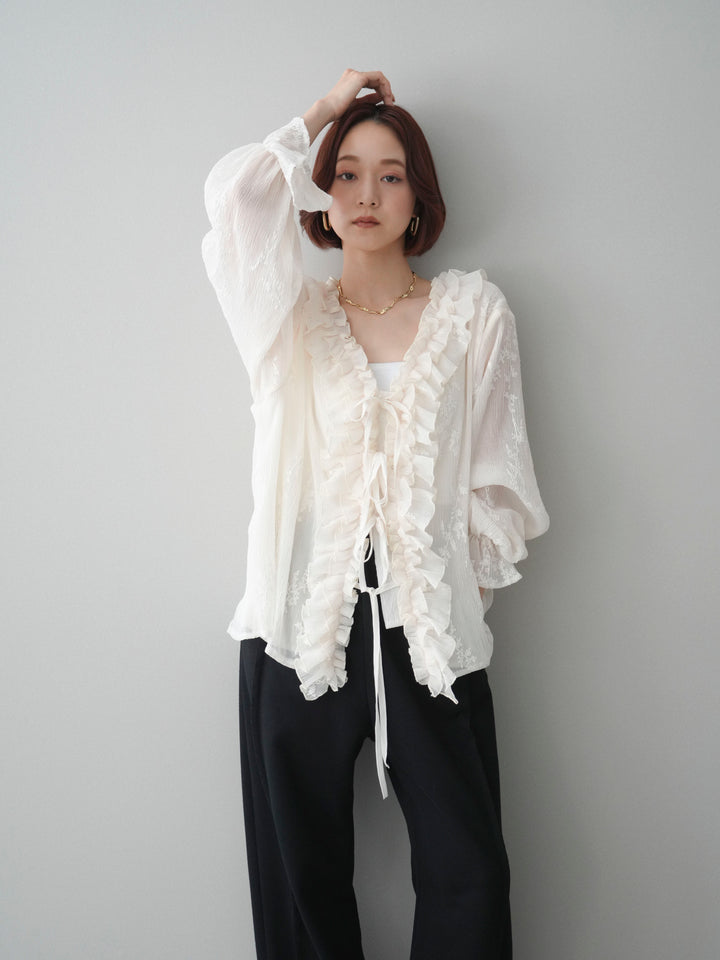 [SET]楊柳ラッフルフリルカーディガン+2WAYデザインスウェットパンツ(2set)