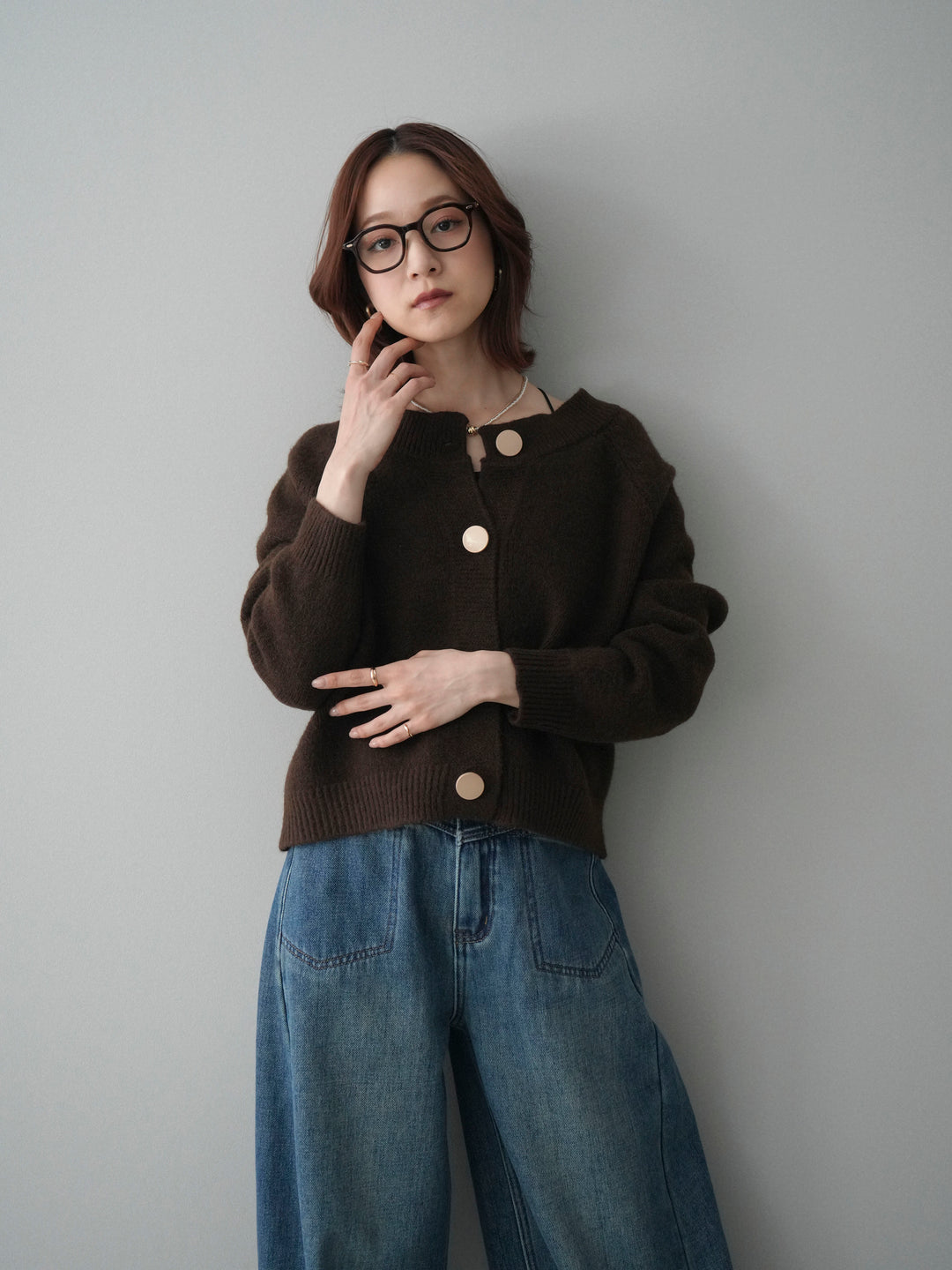 [予約]BIGボタンニットカーディガン/brown