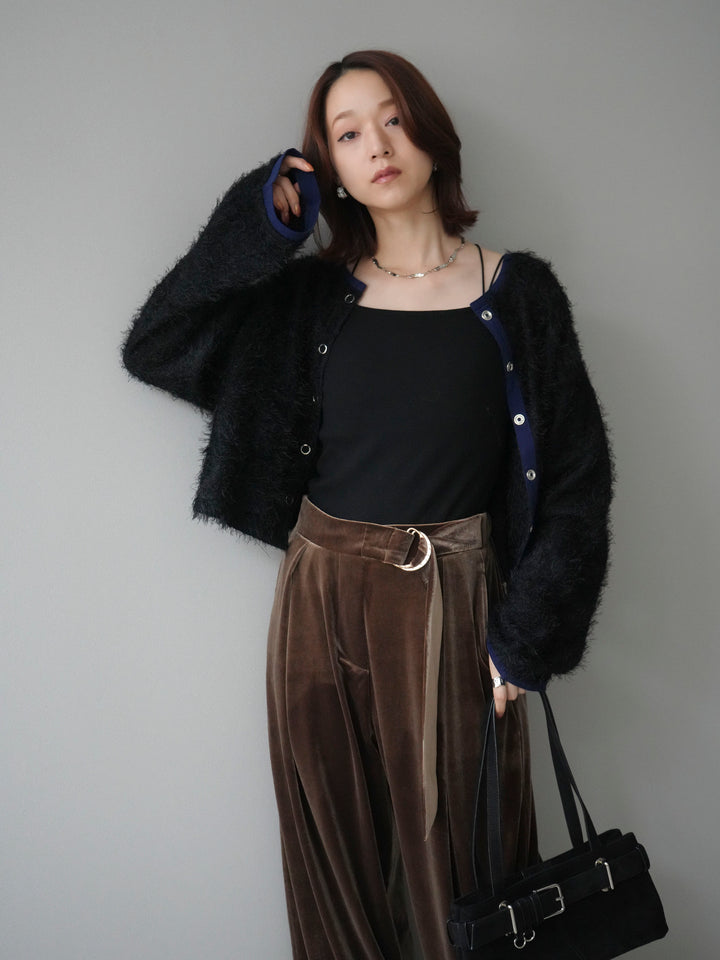 [予約]バイカラー2WAYシャギーニットカーディガン/black