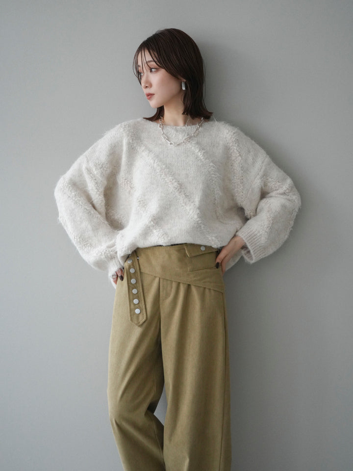 [予約]ブークレラインデザインニットプルオーバー/ivory