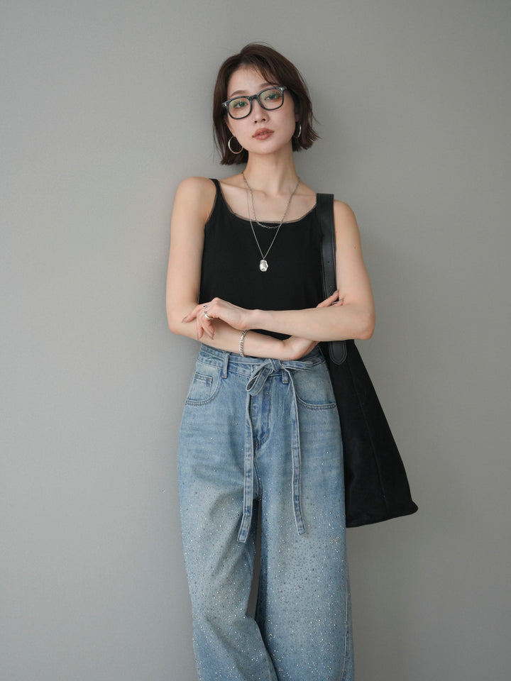 [予約]カップ付リブチュールタンク/black