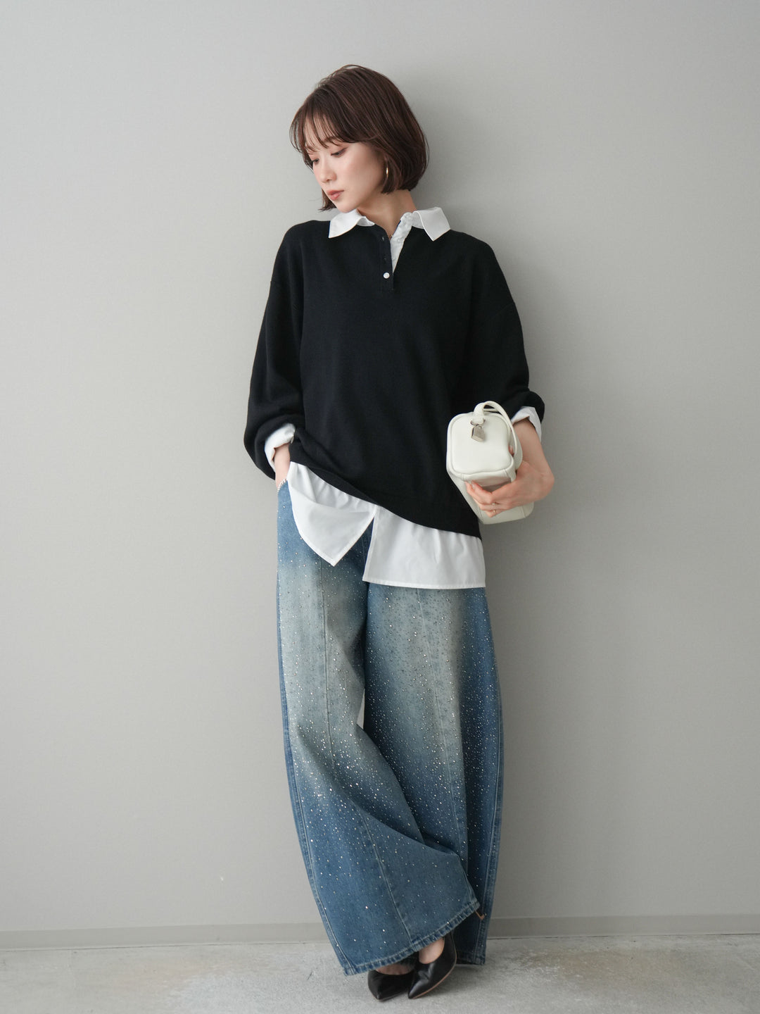 [予約]フロントビジューカーブデニムパンツ/blue