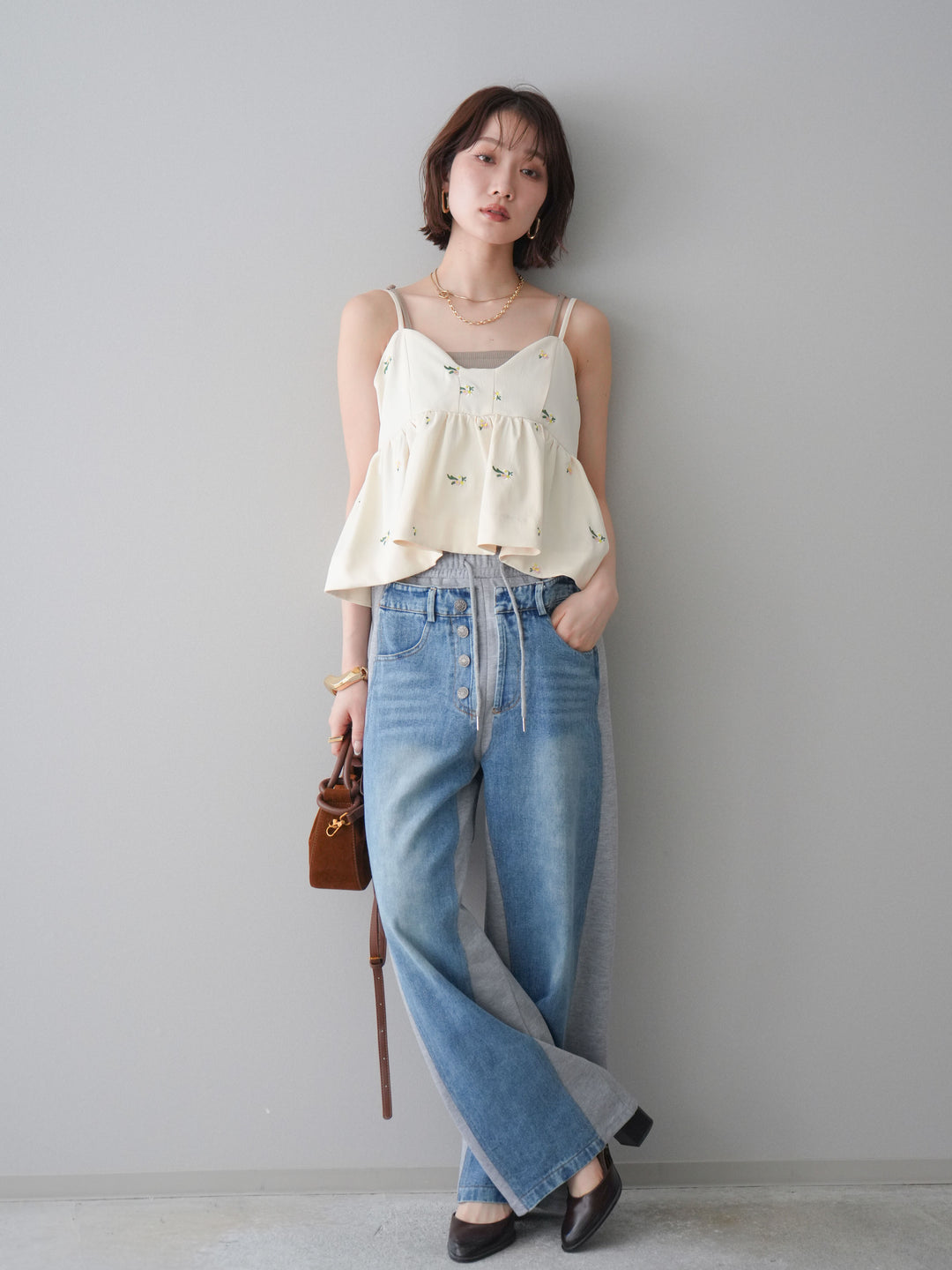 [予約]デニム切替スウェットパンツ/gray