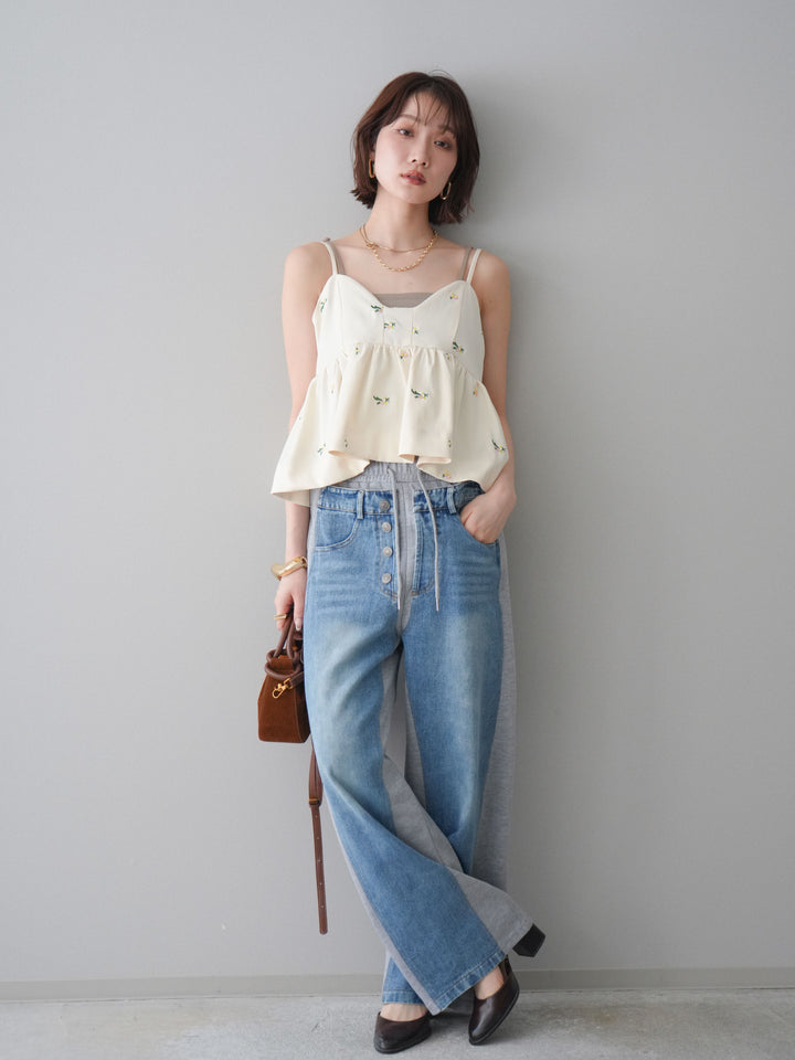 [予約]デニム切替スウェットパンツ/gray