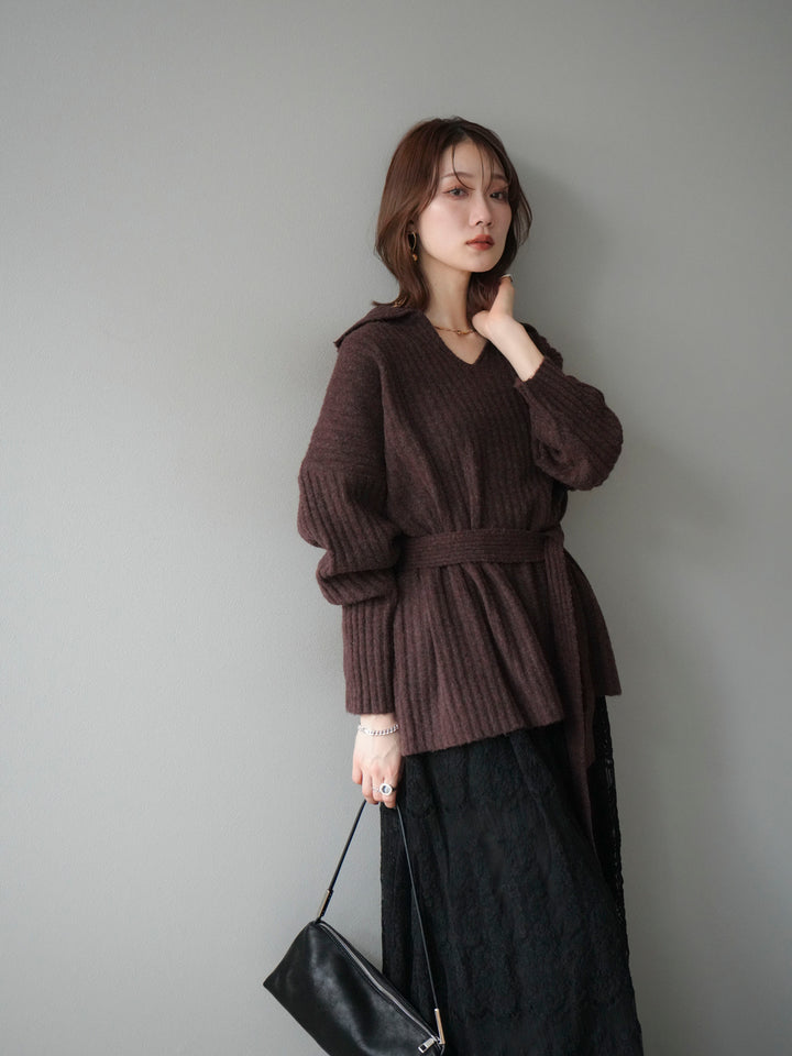 [予約]ワイドリブポロニットプルオーバー/brown