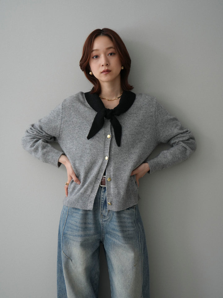 [予約]デザイン襟ニットカーディガン/gray