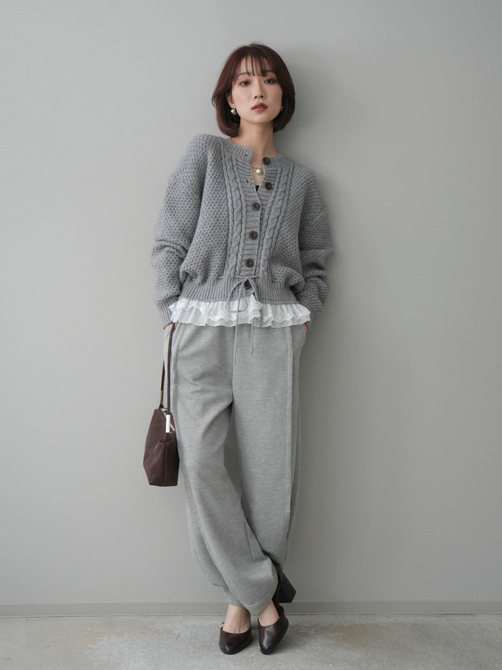 [SET]裾レースケーブルニットカーディガン+2WAYデザインスウェットパンツ(2set)