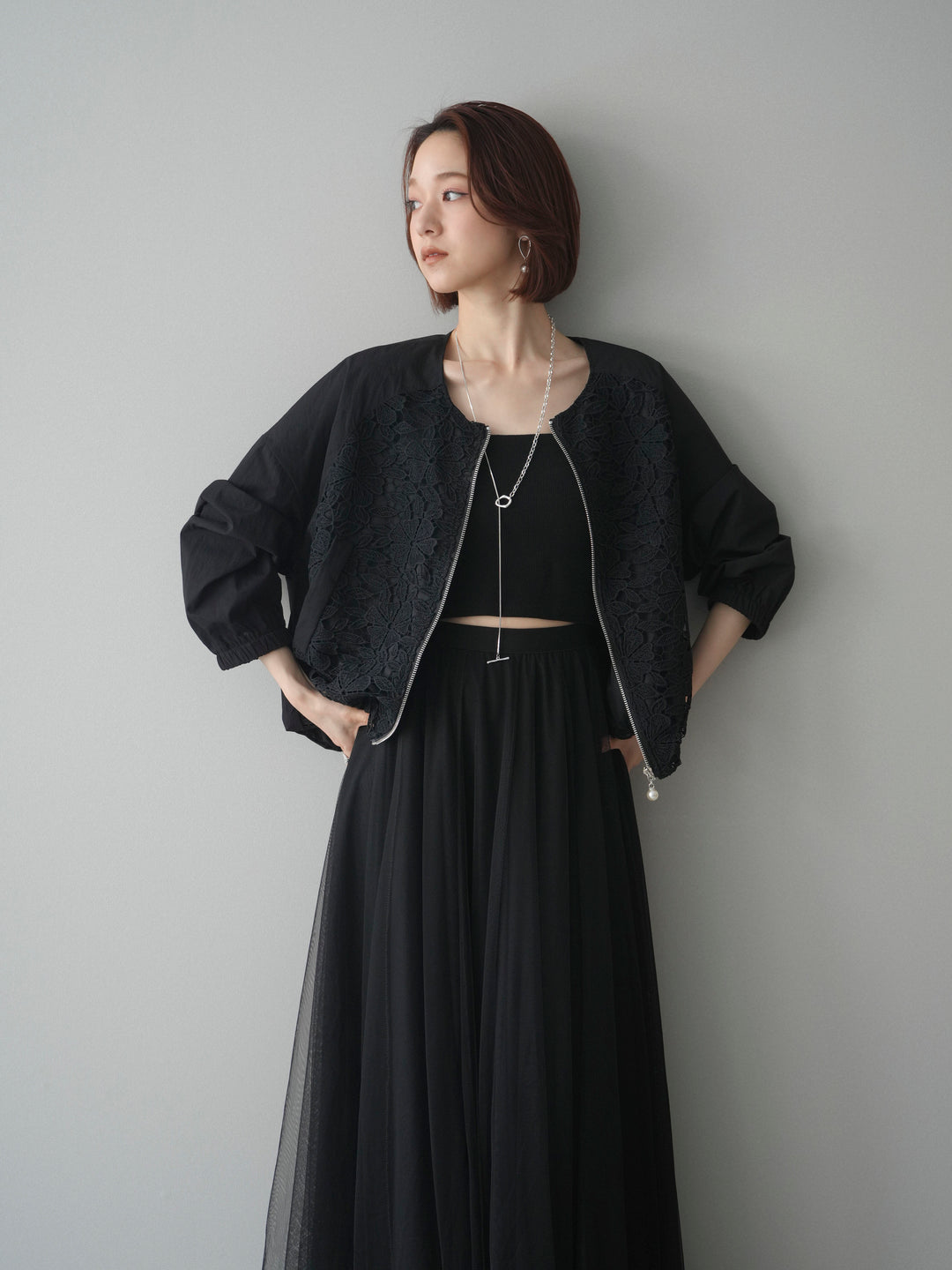 [SET]レースドッキングブルゾン+選べるアクセセット(2set)