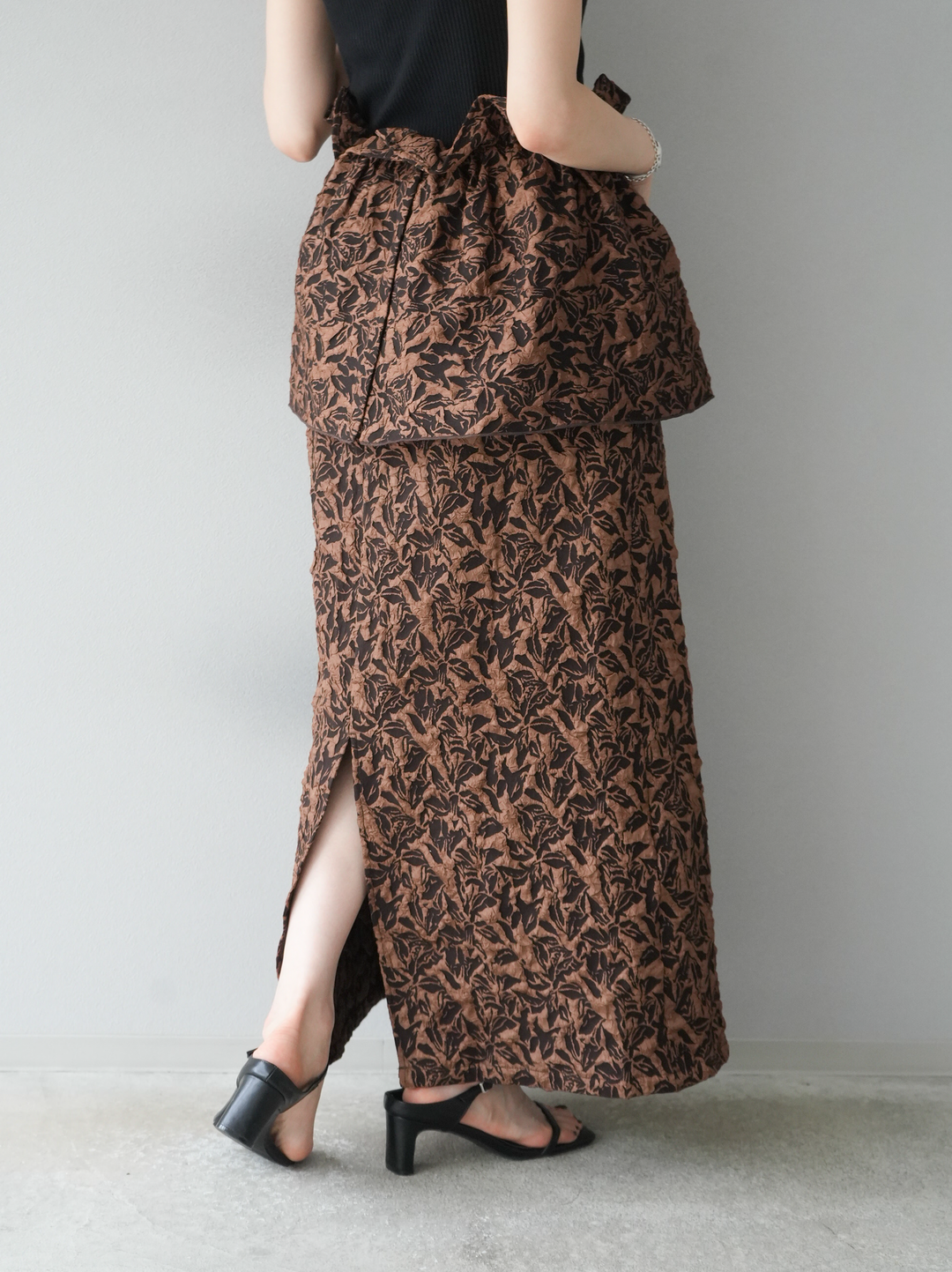 [予約]膨れジャガードマルチWAYスカート/ブラウン