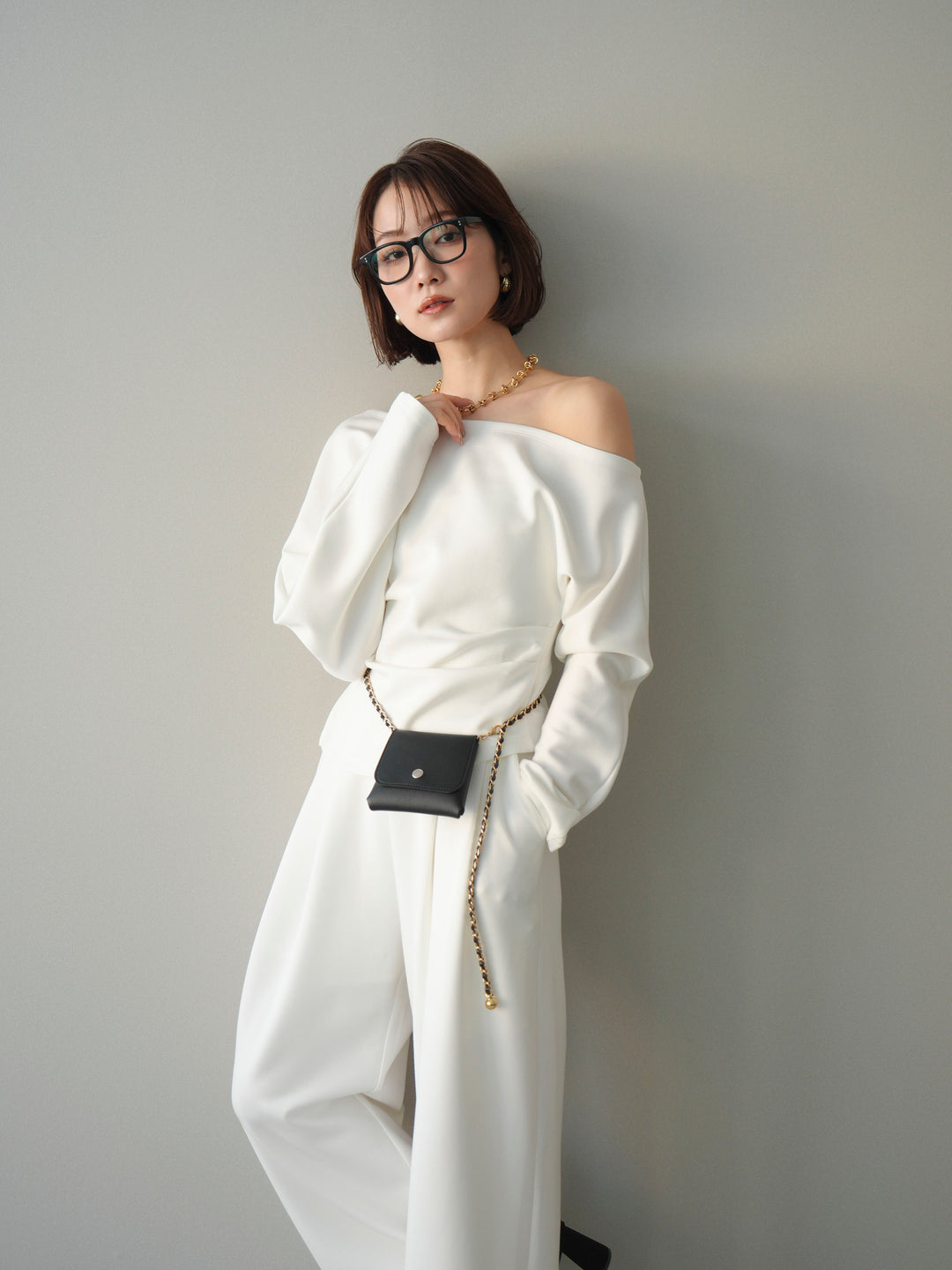 [SET]ライトポンチワンショルタックトップス＆パンツSETUP