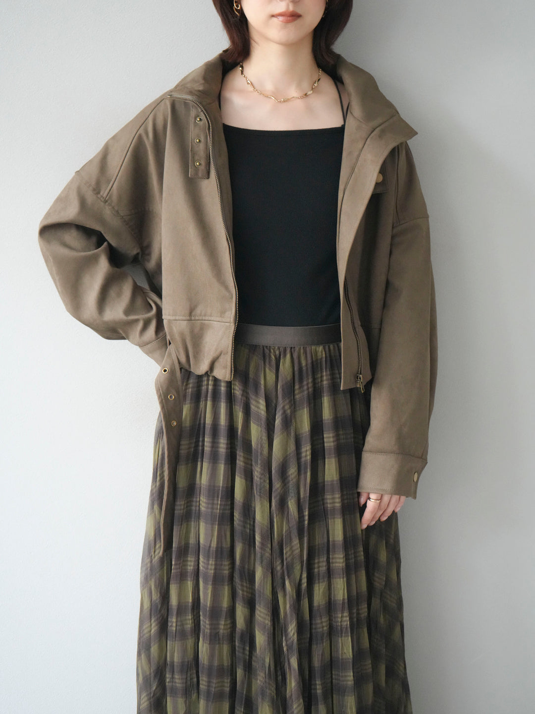 [予約]スエードバルーンショートブルゾン/khaki