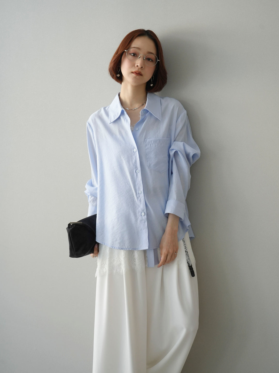 [SET]レイヤードデザイン裾レースブラウス+レイヤードデザイン裾レースブラウス(2set)