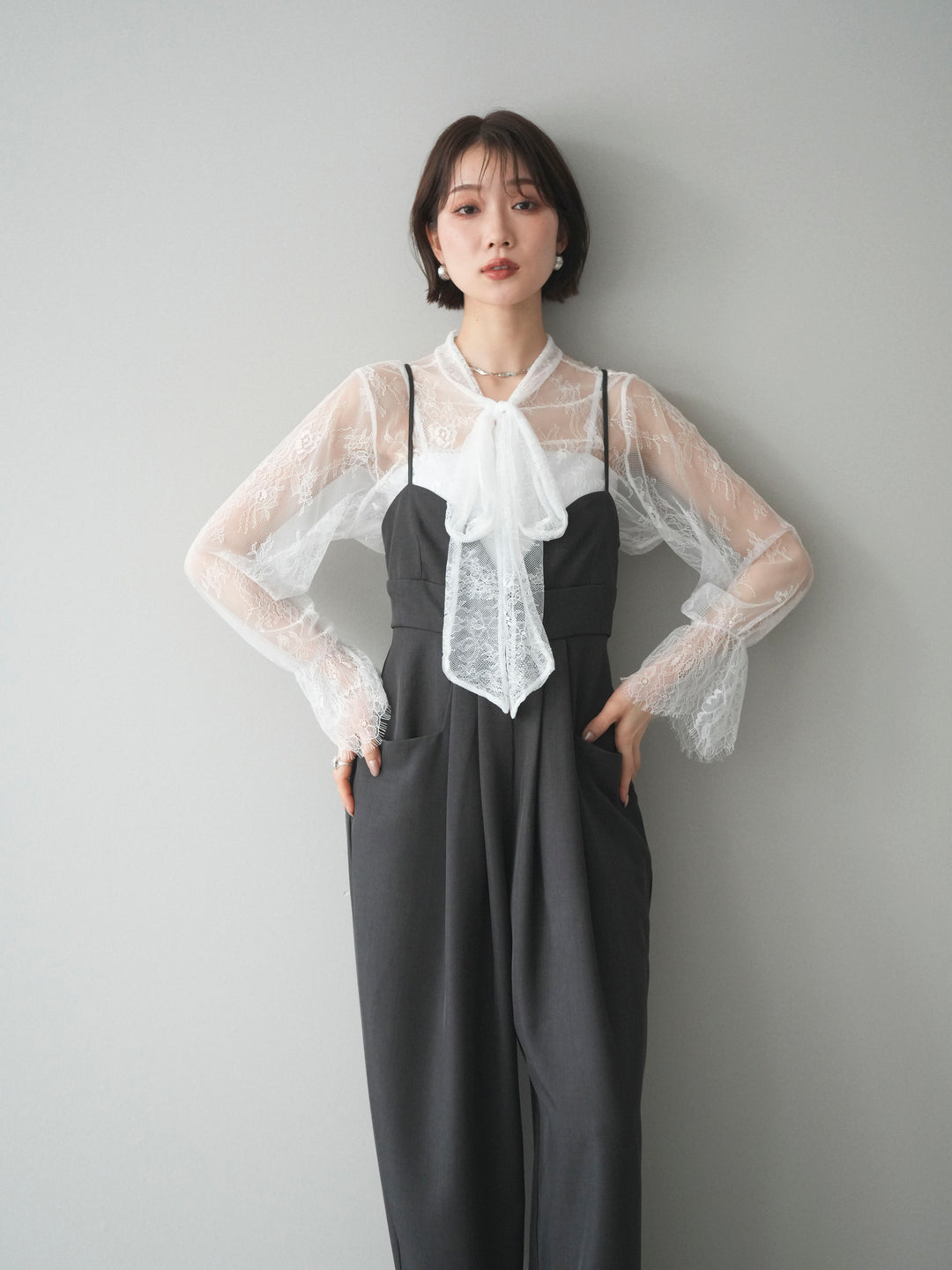 [予約]バックデザインサロペット/charcoal