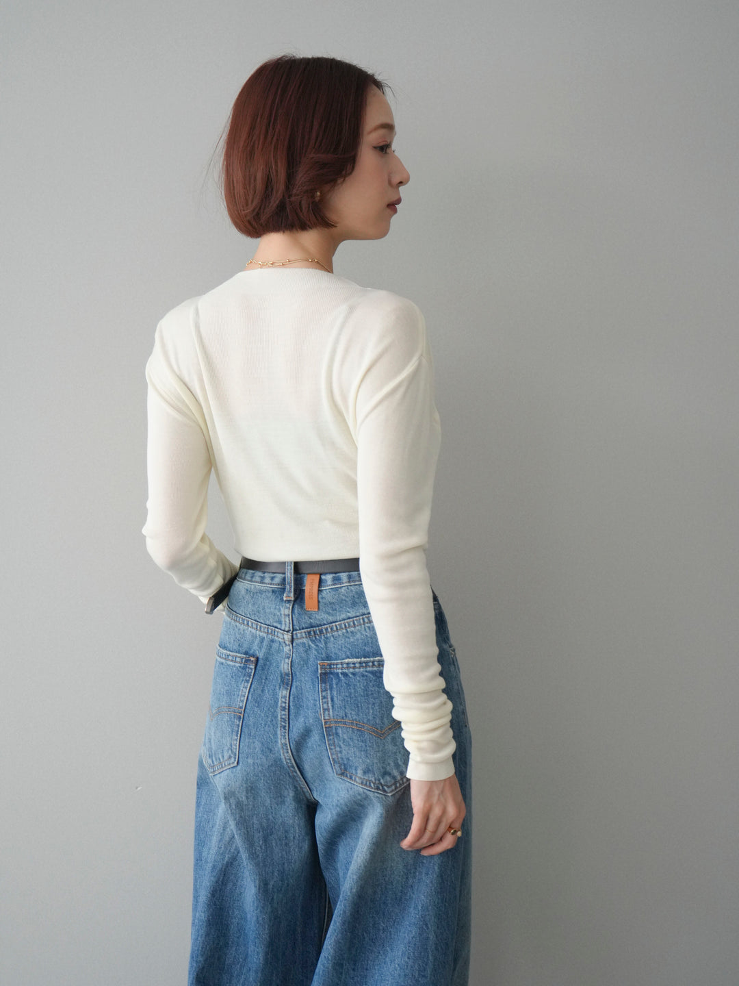 [予約]ボトルネックドレープレイヤードニットトップス/ivory