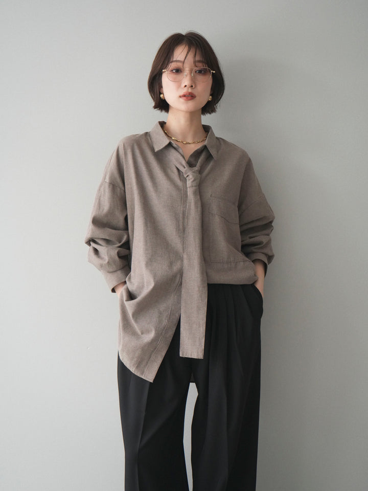 [予約]コットンライクボウタイオーバーシャツ/brown