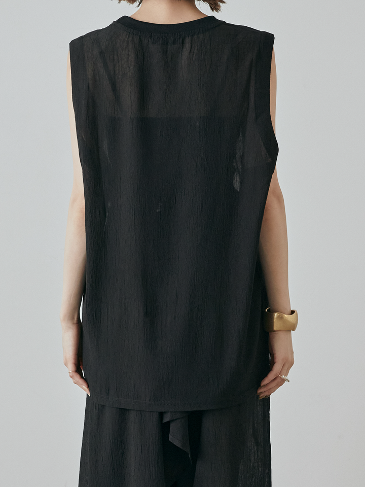 [予約]シアーワッシャーアシンメトリープルオーバー/ブラック