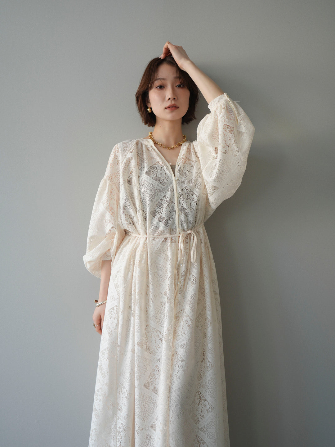 [SET]シアーレースロングガウン+シアーレースイージーパンツ(2set)