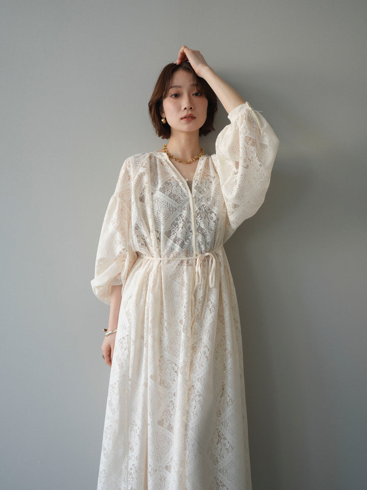 [SET]シアーレースロングガウン+シアーレースイージーパンツ(2set)