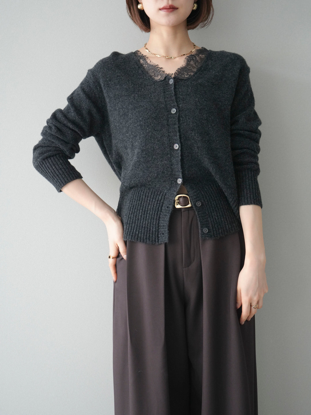 [SET]レースネックニットカーディガン+選べるアクセセット(2set)