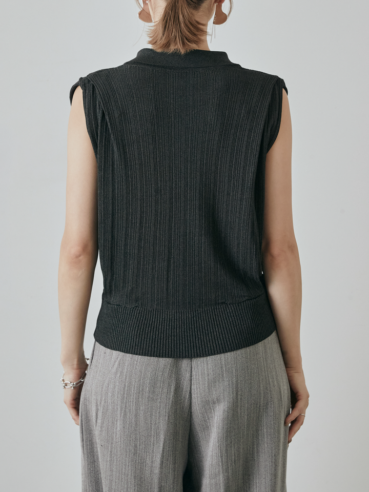 [予約]ランダムリブポロニットベスト/チャコール