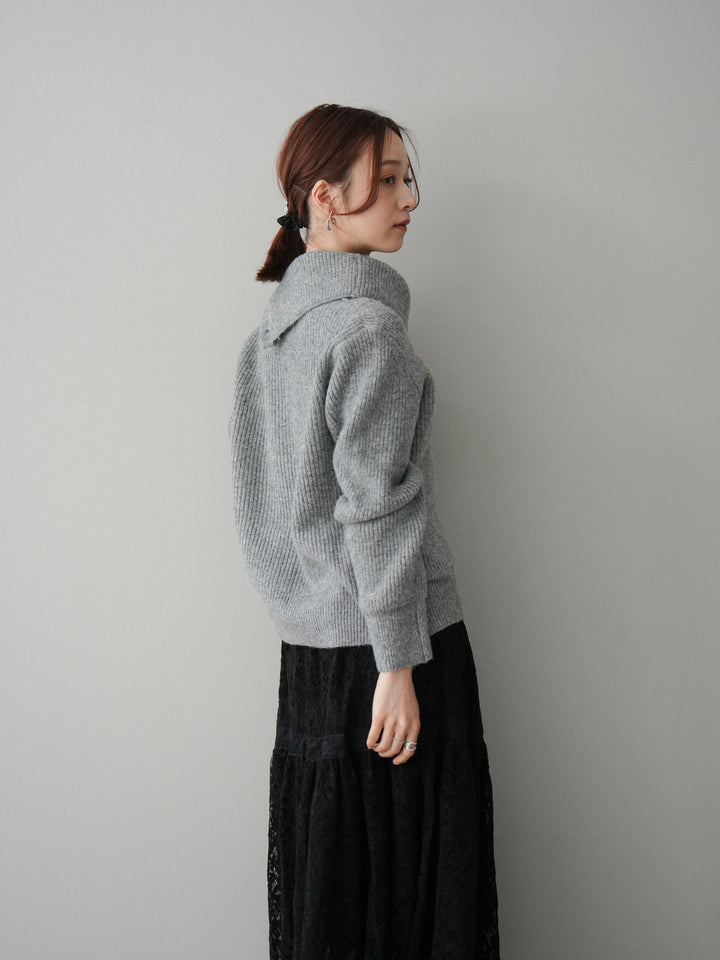 [SET]ハイネックデザインボタンニットカーディガン+起毛レースティアードスカート(2set)