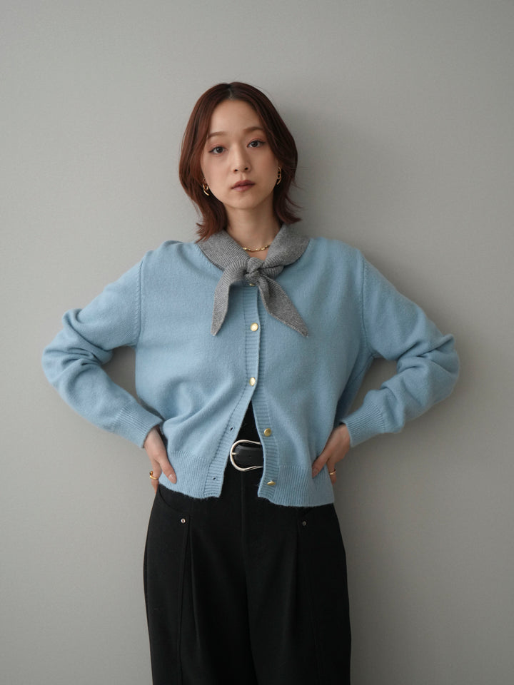 [SET]デザイン襟ニットカーディガン+ベルト付起毛コクーンパンツ(2set)