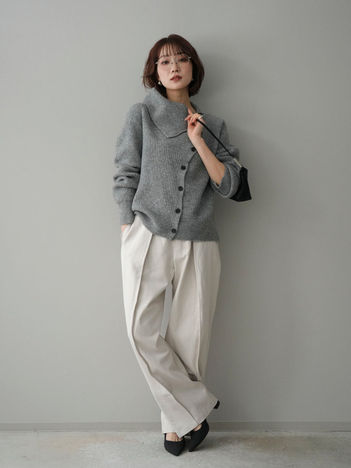 [SET]ハイネックデザインボタンニットカーディガン+コットンツイルカーブパンツ(2set)