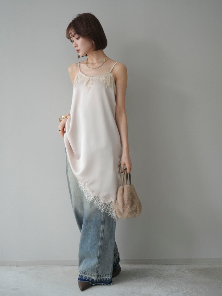 [予約]アシンメトリーサテンレースキャミソール/ecru
