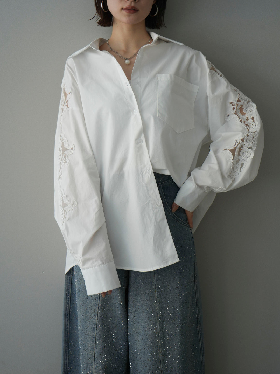 [SET]アームレースブロードシャツ+選べるアクセセット(2set)