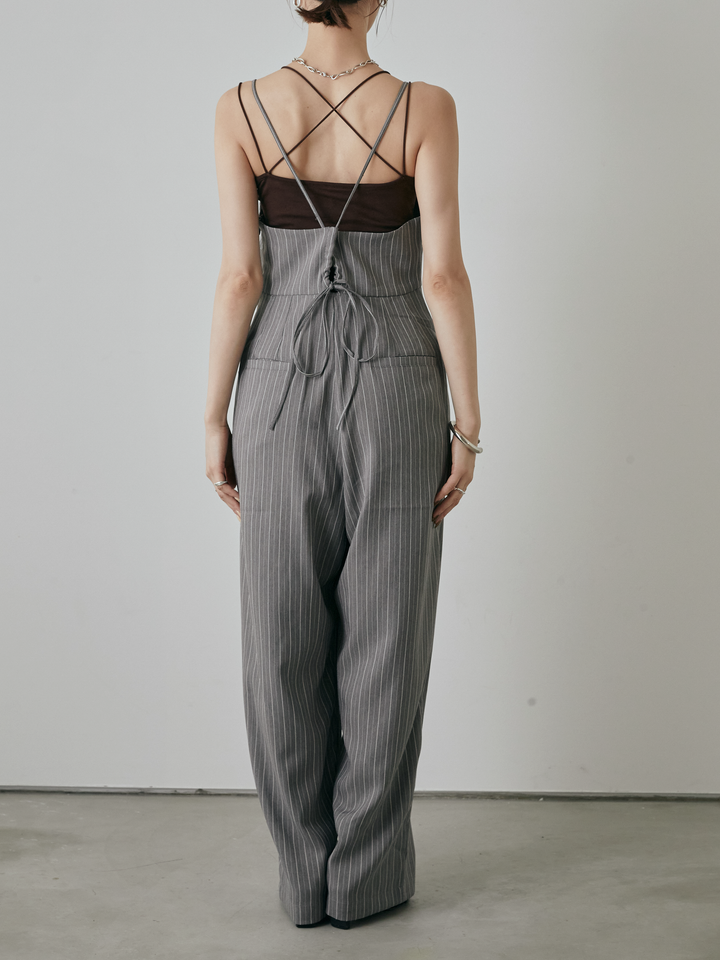 [予約]ヘリンボーンストライプサロペット/チャコール