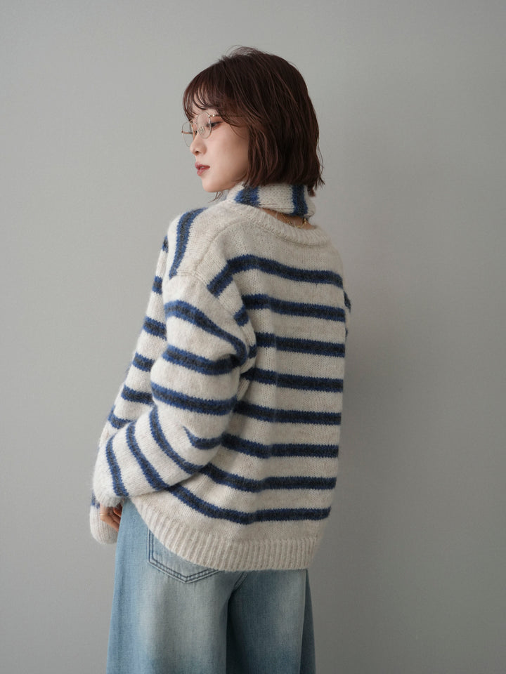 [SET]ボウタイ付きボーダーニットプルオーバー+ボウタイ付きボーダーニットプルオーバー(2set)