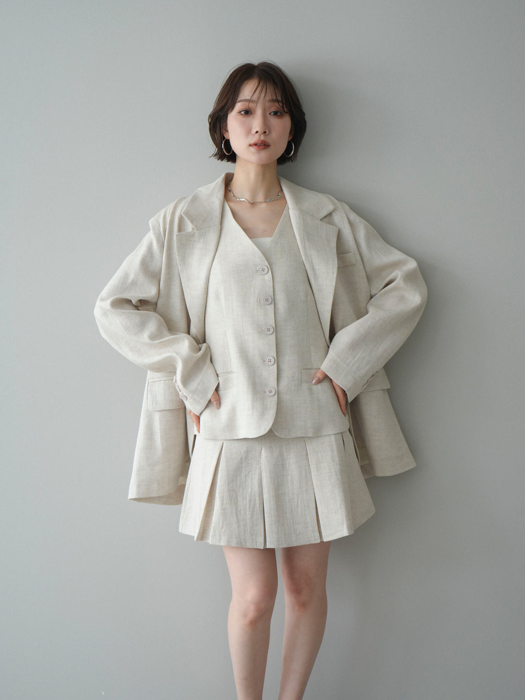 [予約]リネンタッチオーバージャケット/ivory