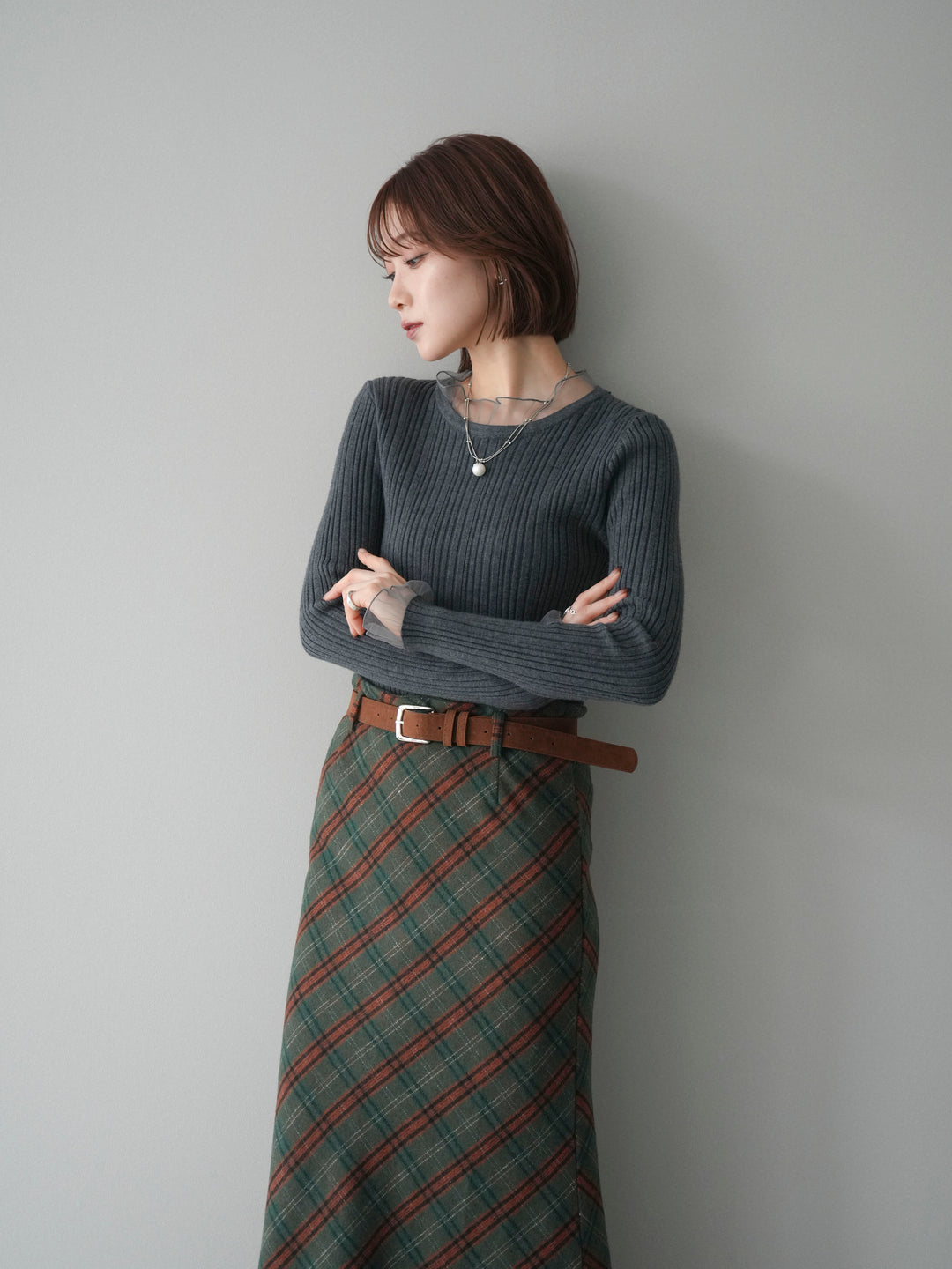 [SET]チュールドッキングリブニットトップス+チュールドッキングリブニットトップス(2set)