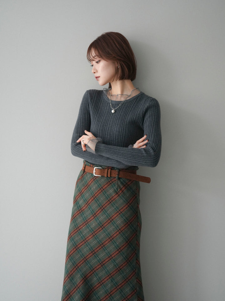 [SET]チュールドッキングリブニットトップス+チュールドッキングリブニットトップス(2set)