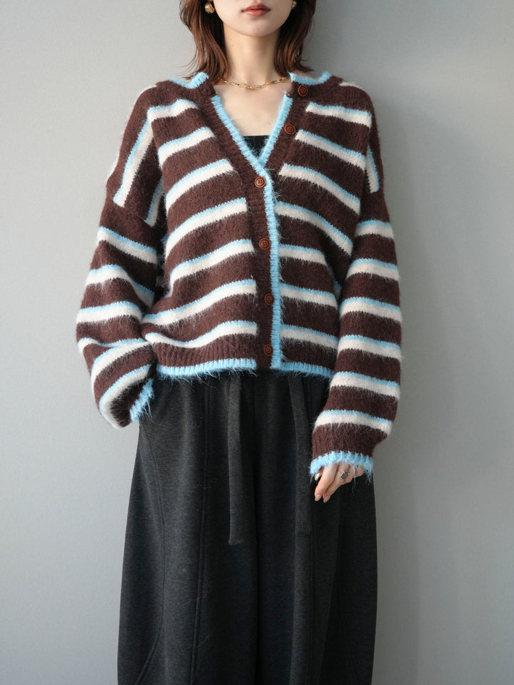 [SET]ウールタッチ配色ボーダーニットカーディガン+選べるアクセセット(2set)