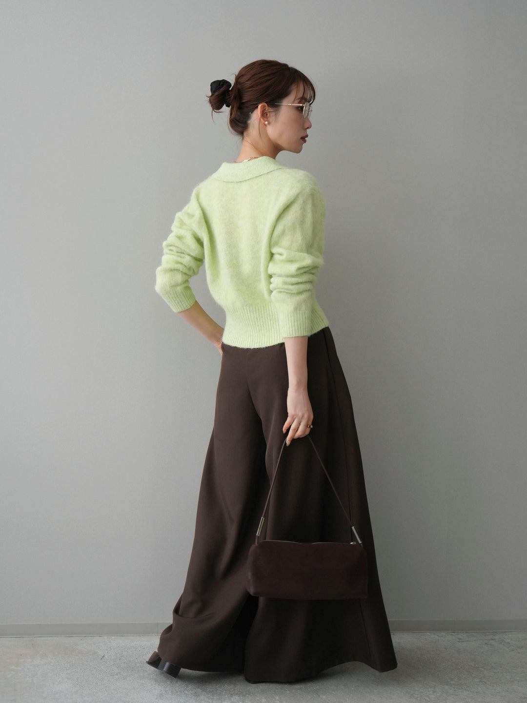 [SET]モヘア衿付きボタンプルオーバー+テープベルトタックバギーパンツ(2set)