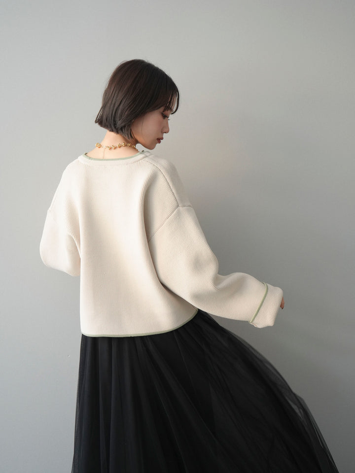 [SET]ポリエステル配色ニットカーディガン+チュールボリュームスカート(2set)