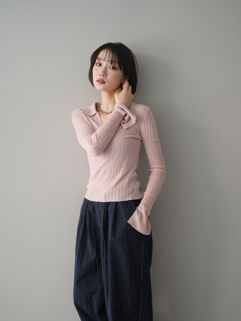 予約]シアーリブスキッパーニットトップス/pink – Lumier