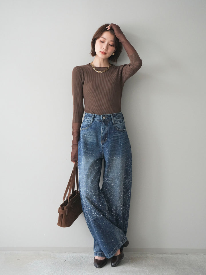 [予約]リブラメシアー切替リブニットトップス/brown