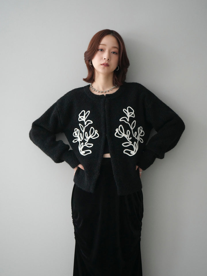 [SET]テープ刺繍ホック開きブークレニットカーディガン+選べるアクセセット(2set)