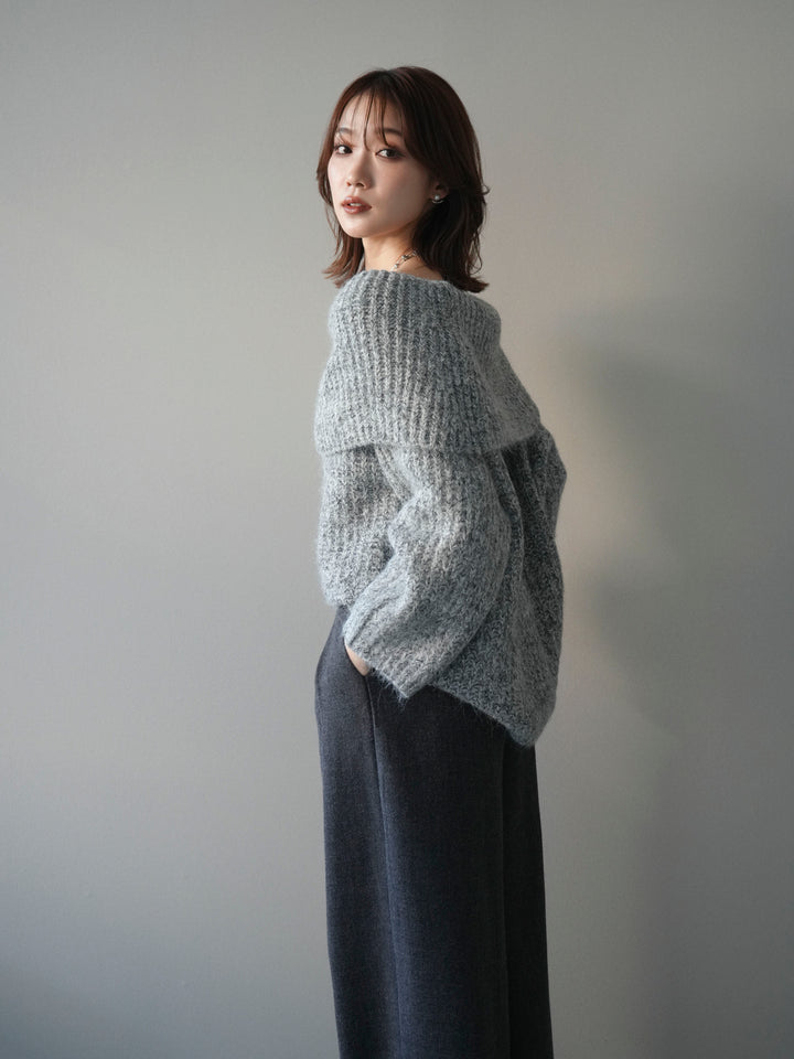 [予約]オフショルミックスニットプルオーバー/gray