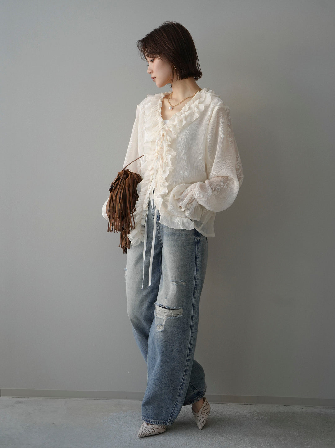 [予約]ダメージデニムセミワイドパンツ/blue