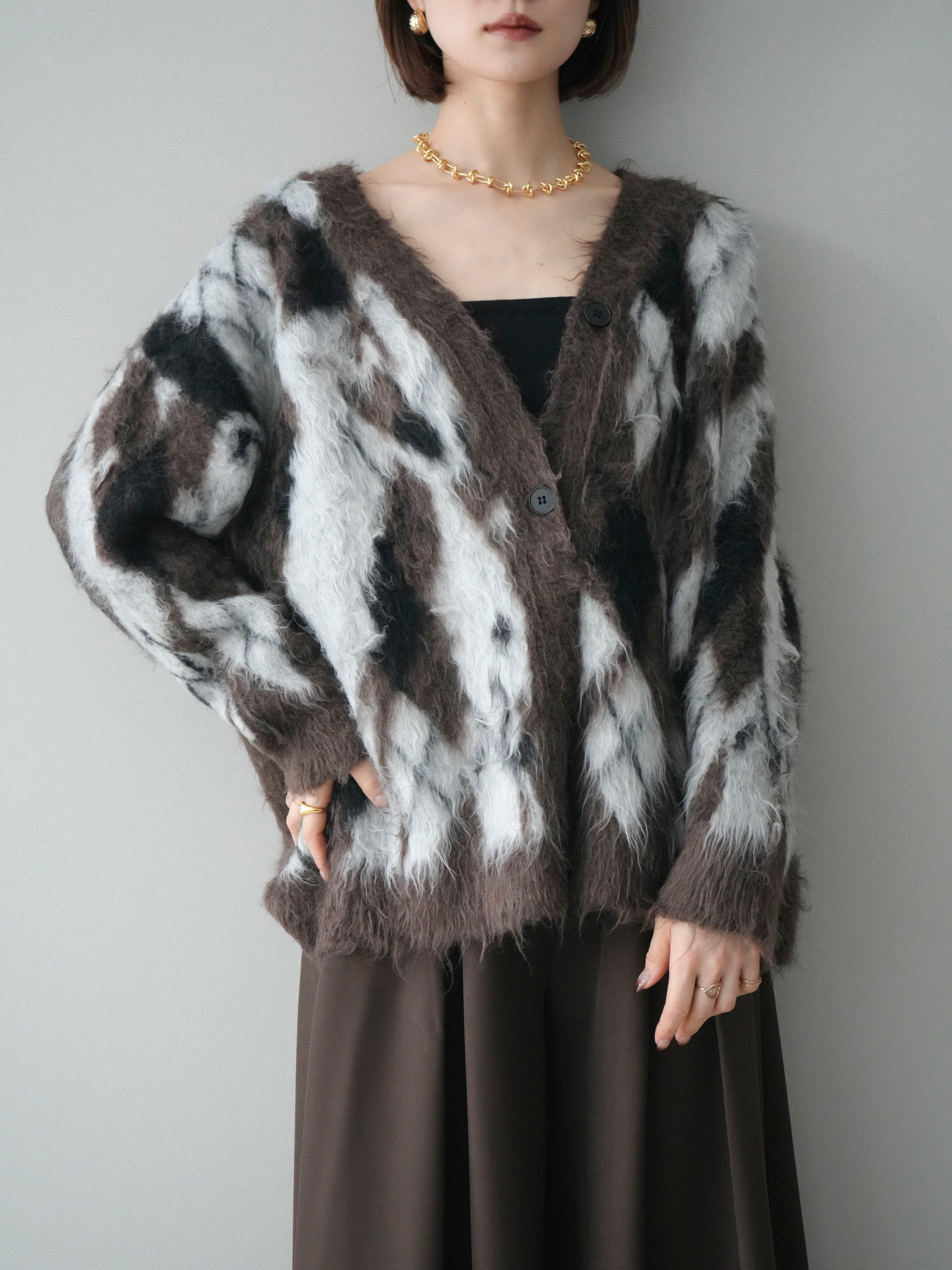 予約]アーガイル柄シャギーニットカーディガン/brown – Lumier