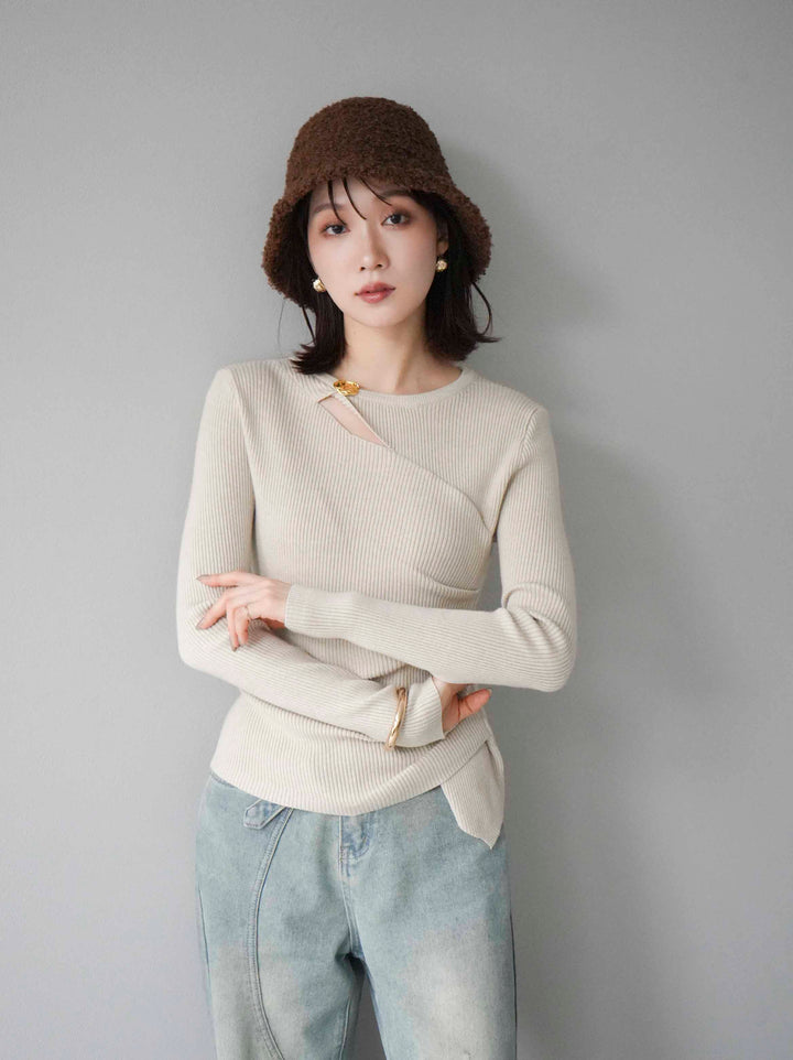 [套裝] 金色圖案設計羅紋上衣 + 選配飾品套裝（2 套）