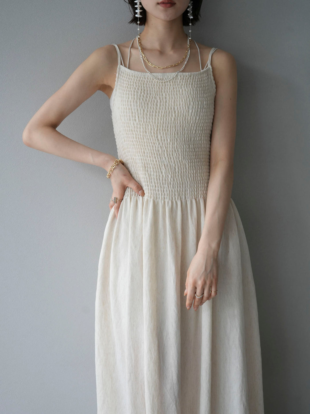 [Pre-order] Gathered camisole dress/ivory