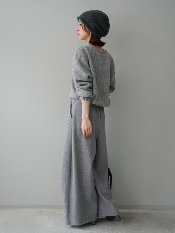 [SET]ツイストネックラメネップヤーンニットプルオーバー+ウエストベルトカーブラインスエットパンツ(2set)