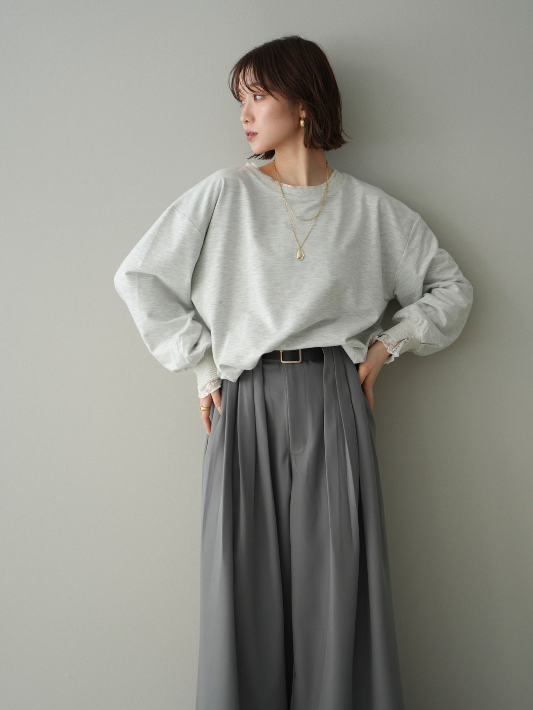 [予約]袖レースカットバルーンプルオーバー/oatmeal